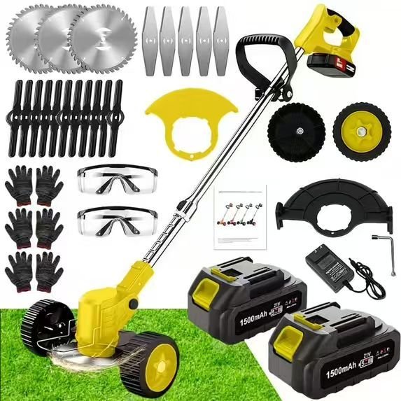 21V Electric Weed Eater With Wheels,Cordless Battery Weed Wacker With Charger, 2Batteries,3 In 1 Brush Cutter String Trimmer Grass Trimmer Lawn Mower,Edger For Garden And Yard Lawn,dealsforyoudays - Image 2