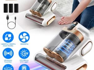 1Pc Mattress Vacuum Cleaner 16Kpa Bed Vacuum Cleaner Handheld Vacuums With Ultrasonic & UVC Light 18000 RPM Brushroll Rotation Dual Dust Bins Washable Filters For Bed Pillows Cribs Sofa
