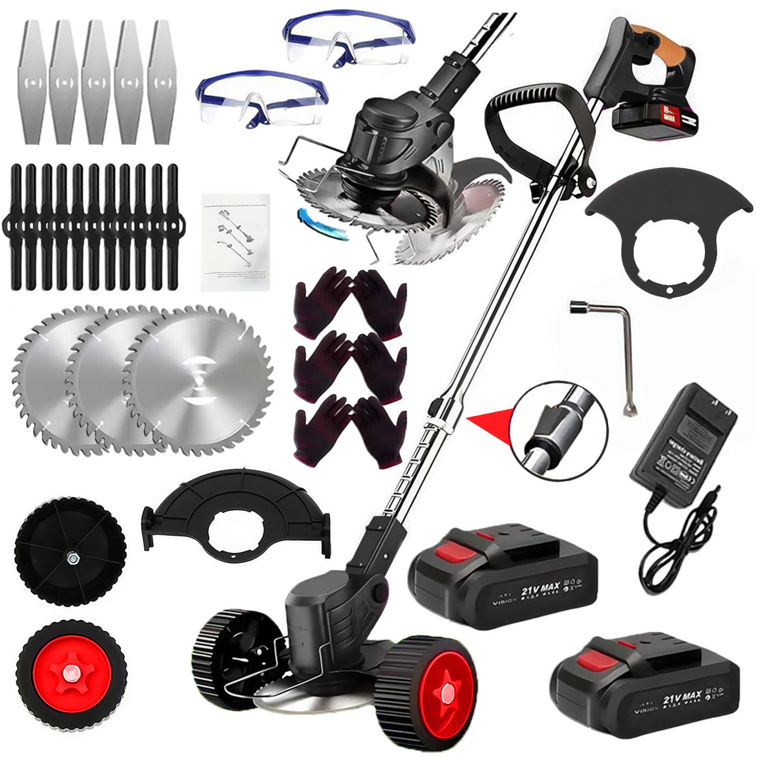 21V Electric Weed Eater With Wheels,Cordless Battery Weed Wacker With Charger, 2Batteries,3 In 1 Brush Cutter String Trimmer Grass Trimmer Lawn Mower,Edger For Garden And Yard Lawn,dealsforyoudays - Image 6